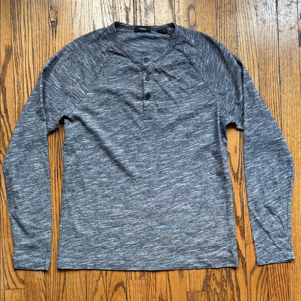 Theory Heather Navy Long Sleeve Henley